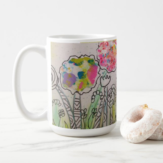 whimsical flowers Mug (With Donut)