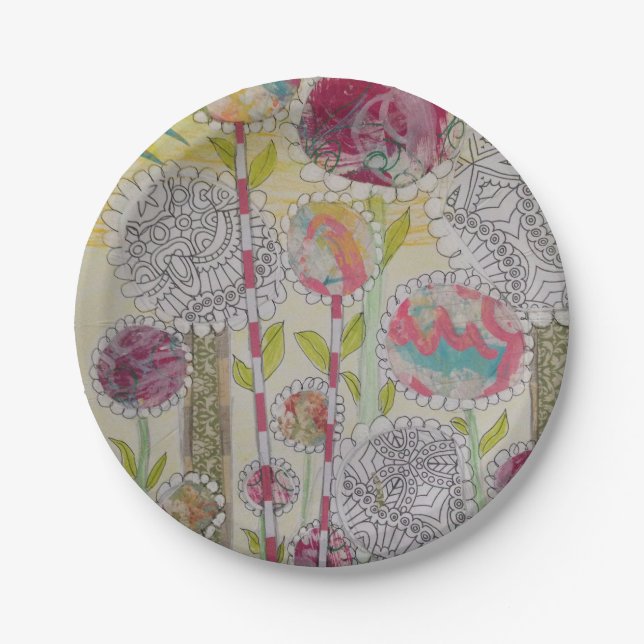 Whimsical Flowers Paper Plate (Front)