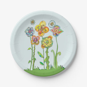 Whimsical Flowers Paper Plate