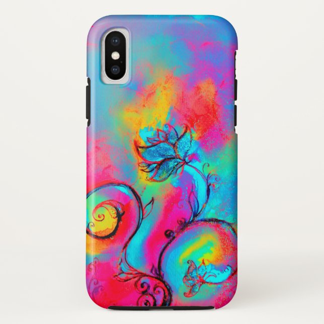 WHIMSICAL FLOWERS  pink yellow blue Case-Mate iPhone Case (Back)