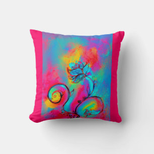 WHIMSICAL FLOWERS pink yellow blue Cushion