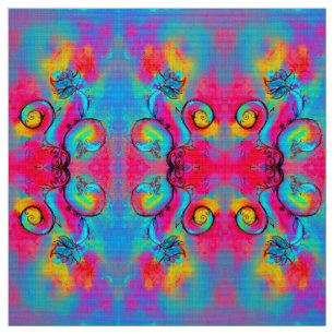 WHIMSICAL FLOWERS pink yellow blue Fabric