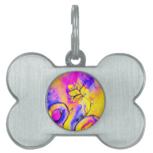 WHIMSICAL FLOWERS pink yellow blue Pet ID Tag