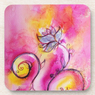 WHIMSICAL FLOWERS pink yellow fuchsia Coaster