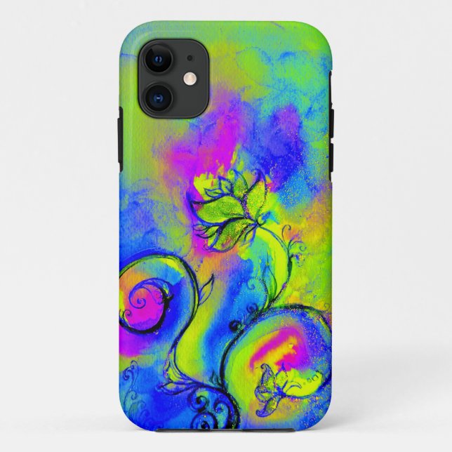 WHIMSICAL FLOWERS pink yellow green purple Case-Mate iPhone Case (Back)