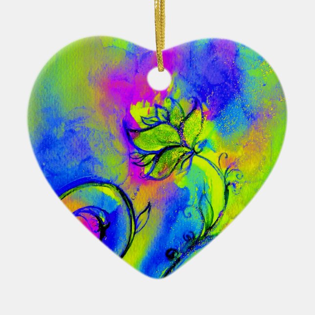 WHIMSICAL FLOWERS pink yellow purple,blue Ceramic Ornament (Front)