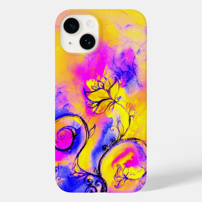 WHIMSICAL FLOWERS pink yellow purple Case-Mate iPhone Case (Back)