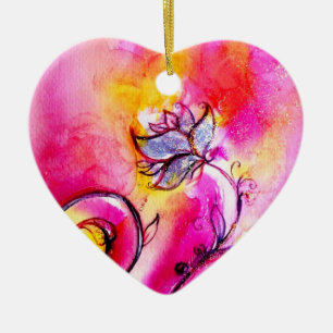 WHIMSICAL FLOWERS pink yellow purple Ceramic Tree Decoration