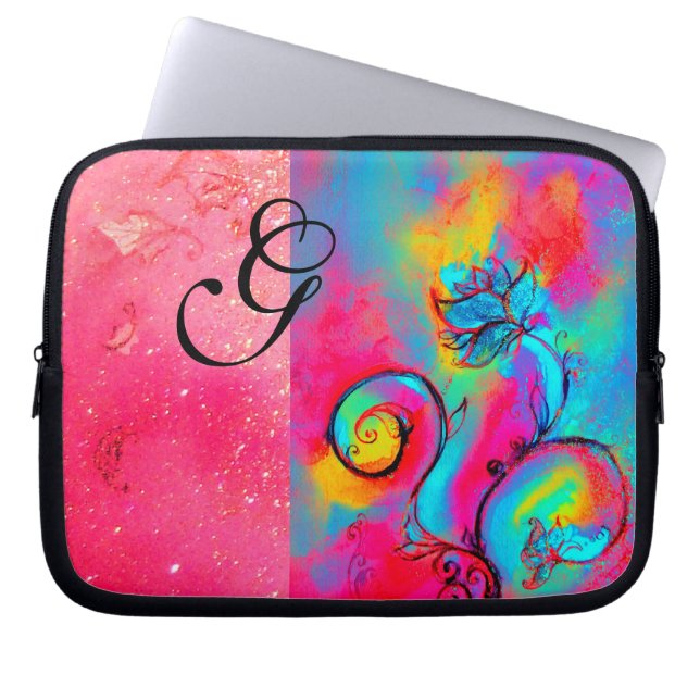 WHIMSICAL FLOWERS pink yellow purple Laptop Sleeve (Front)