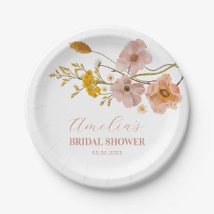 Whimsical Flowers Plate, Pink Bohemian Paper Plate