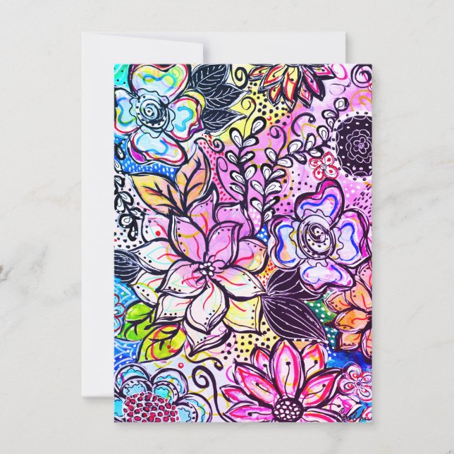 Whimsical Flowers Purple Notecard (Front)