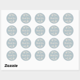 Whimsical Flowers Round Thank You Sticker Blue 