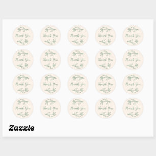 Whimsical Flowers Round Thank You Sticker Peach 
