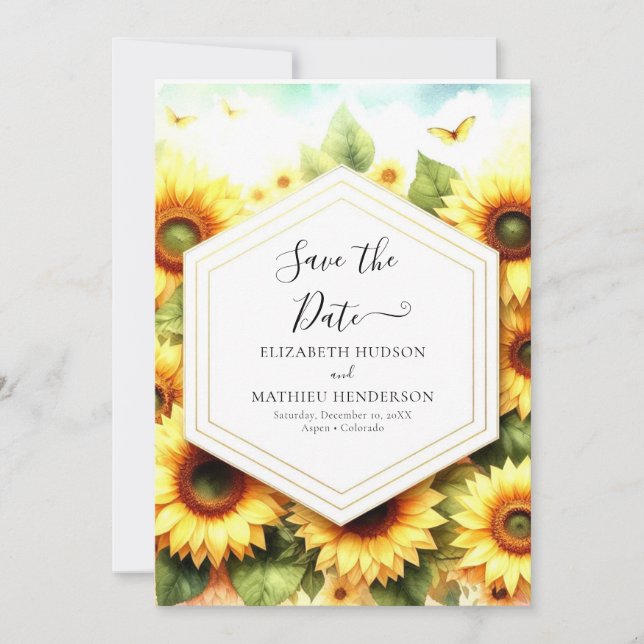 Whimsical Flowers Sunflower Wedding Save The Date (Front)