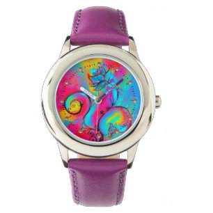 WHIMSICAL FLOWERS teal blue pink yellow Watch