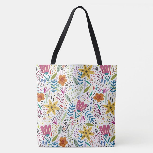 Whimsical Flowers Tote Bag (Front)