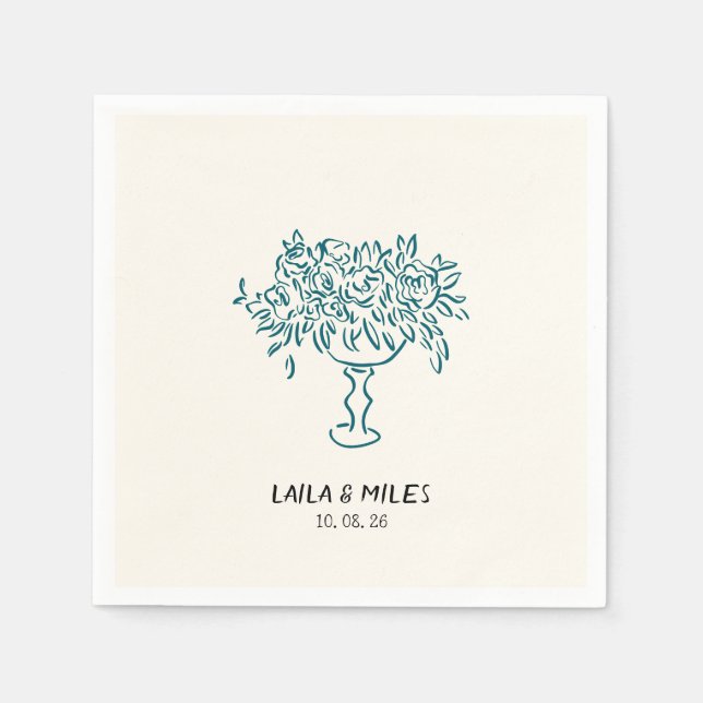 Whimsical flowers wedding hand drawn napkin (Front)