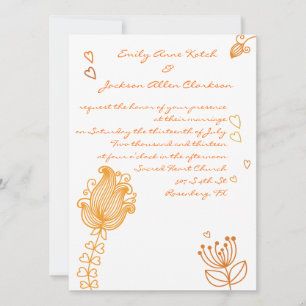 Whimsical Flowers Wedding Invitation - Orange