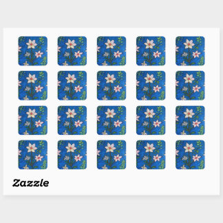 Whimsical Flowers with Blue Background Square Sticker
