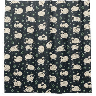 Whimsical Fluffy Sheep Pattern Shower Curtain