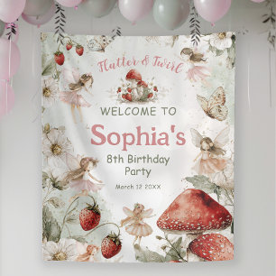whimsical flutter and twirl fairies birthday sign tapestry