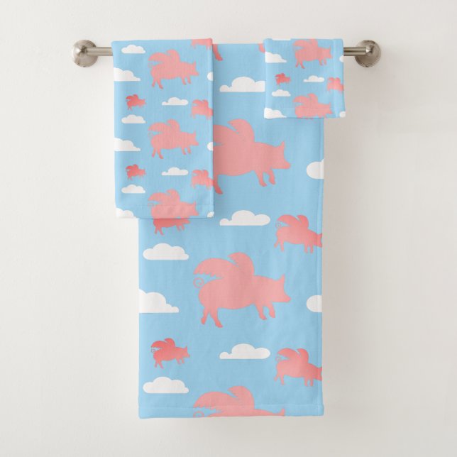 Whimsical Flying Pigs Bath Towel Set (Insitu)