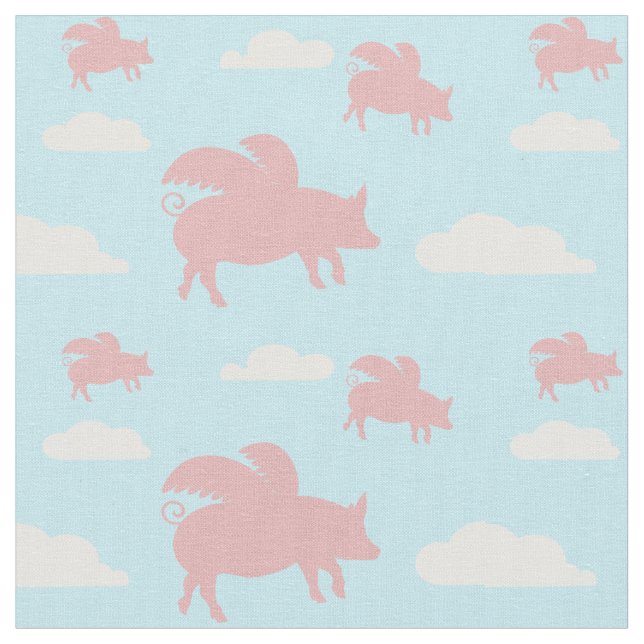 Whimsical Flying Pigs Fabric (Close Up)