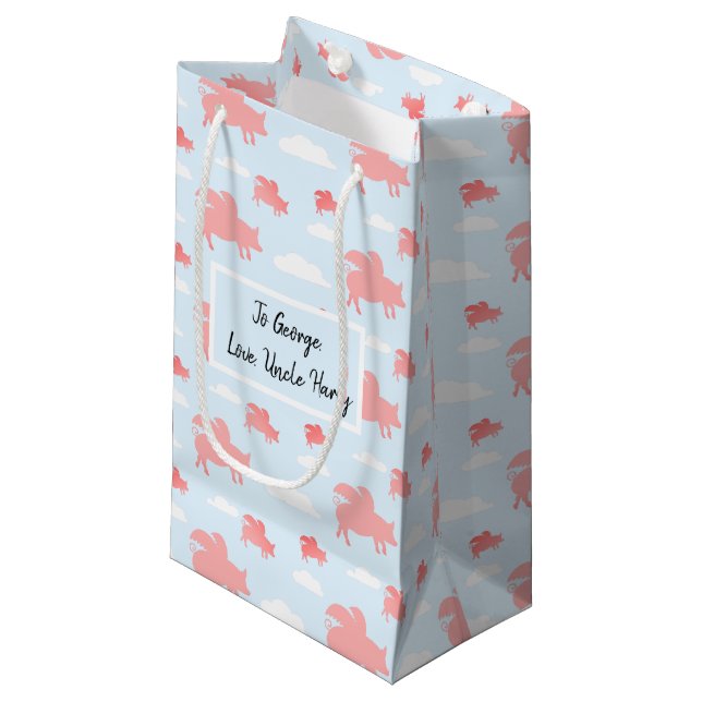 Whimsical Flying Pigs Small Gift Bag (Front Angled)