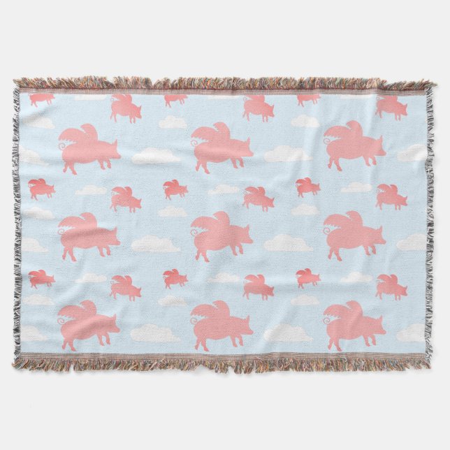 Whimsical Flying Pigs Throw Blanket (Front)