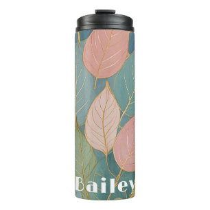 Whimsical Foliage: Pastel Leaves Thermal Tumbler