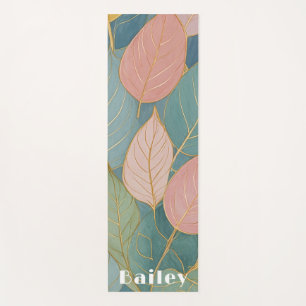 Whimsical Foliage: Pastel Leaves Yoga Mat