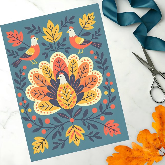 Whimsical Folk Art Autumn Birds and Leaves  Tissue Paper (Creator Uploaded)