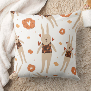 Whimsical Folk Art Bunny Character Seamless Cushion