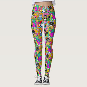 Whimsical Folk Art Colorful Cats Leggings
