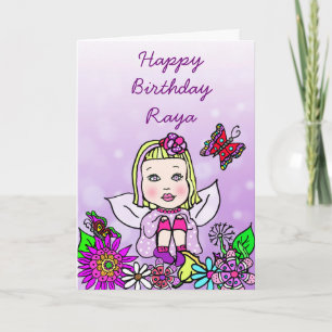 Whimsical Folk Art Fairy Girl Happy Birthday Card