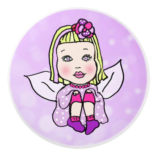 Whimsical Folk Art Fairy with Star Dust Ceramic Knob (Front)