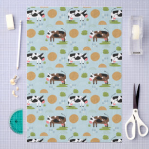 Whimsical Folk Art Farm Cows Seamless Pattern Tissue Paper