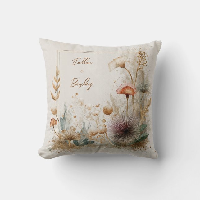 Whimsical Folk Art Floral Wedding  Cushion (Front)