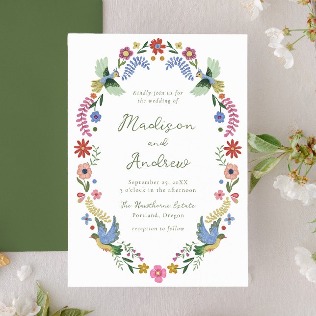 Whimsical Folk Art Floral Wedding Invitation (Creator Uploaded)