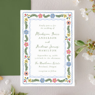 Whimsical Folk Art Floral Wedding Invitation