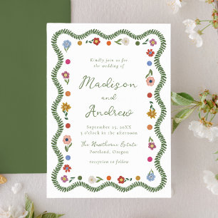 Whimsical Folk Art Floral Wedding Invitation