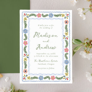 Whimsical Folk Art Floral Wedding Invitation