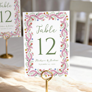Whimsical Folk Art Floral Wedding Table Number