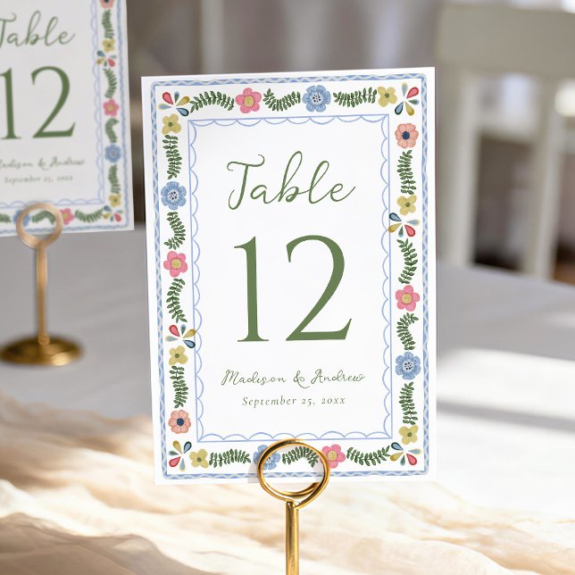 Whimsical Folk Art Floral Wedding Table Number (Creator Uploaded)