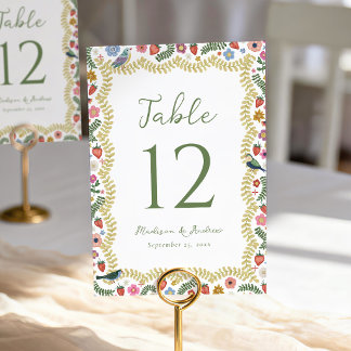 Whimsical Folk Art Floral Wedding Table Number