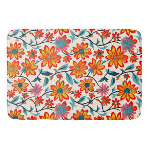 Whimsical Folk Art Flowers Bath Mat