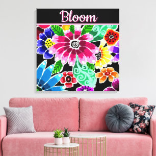 Whimsical Folk-Art Flowers Floral Personalised Canvas Print