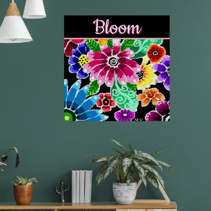 Whimsical Folk-Art Flowers Floral Personalised Poster