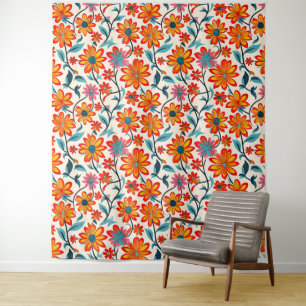 Whimsical Folk Art Flowers  Tapestry