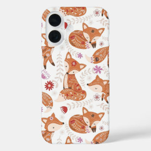 Whimsical Folk Art Fox and Flowers iPhone 16 Case